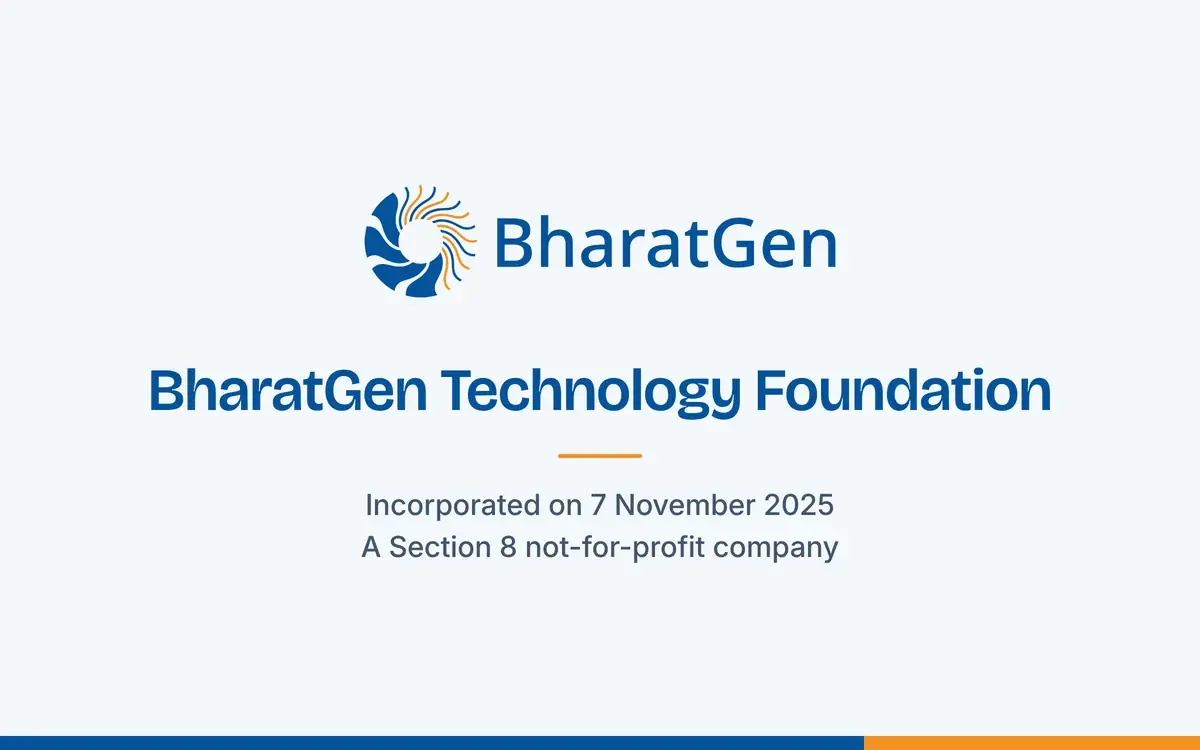 The BharatGen logo with the words BharatGen Technology Foundation, incorporated on 7 November 2025
