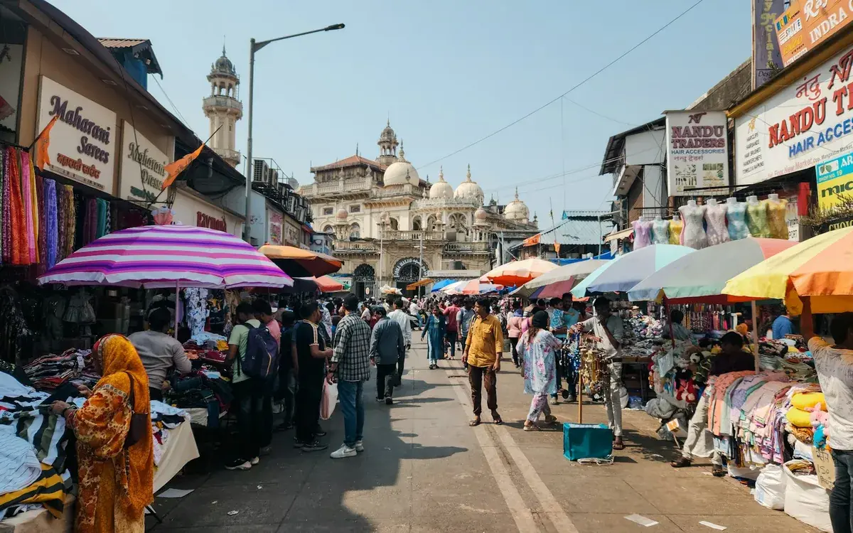 A busy market street in Mumbai