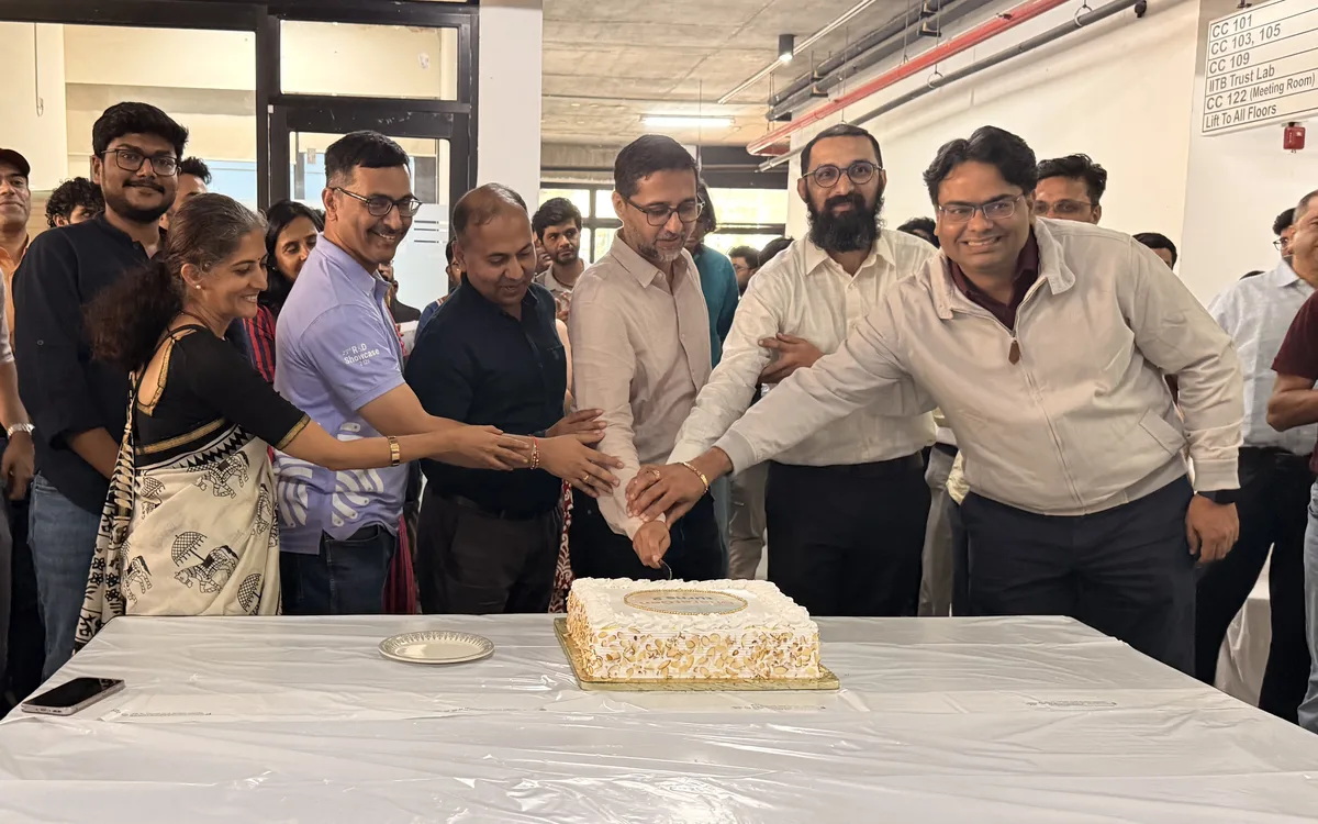 The team cutting the BharatGen turns 2 cake at our second anniversary celebration, IIT Bombay, October 2026