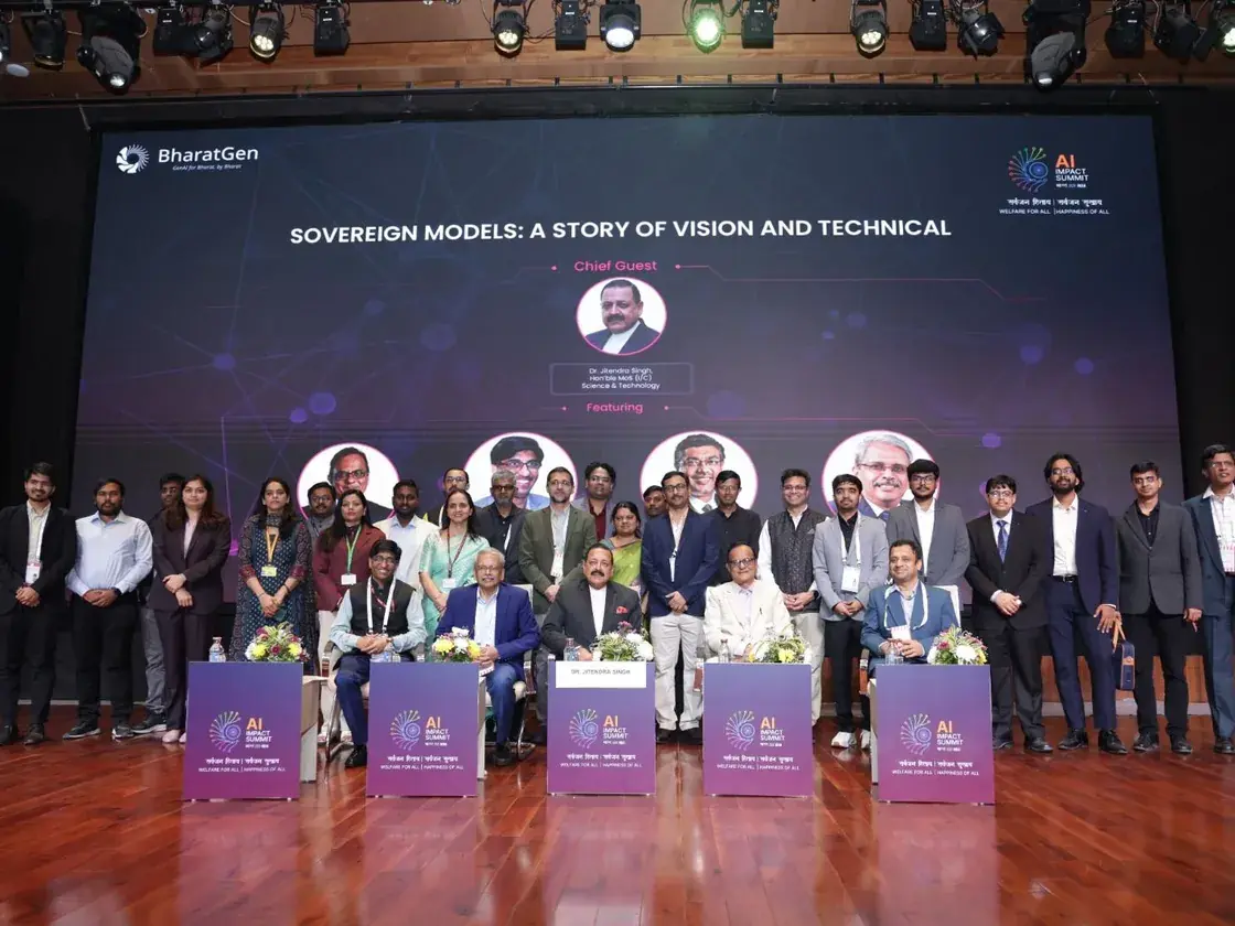 BharatGen team on stage at the India AI Impact Summit 2026