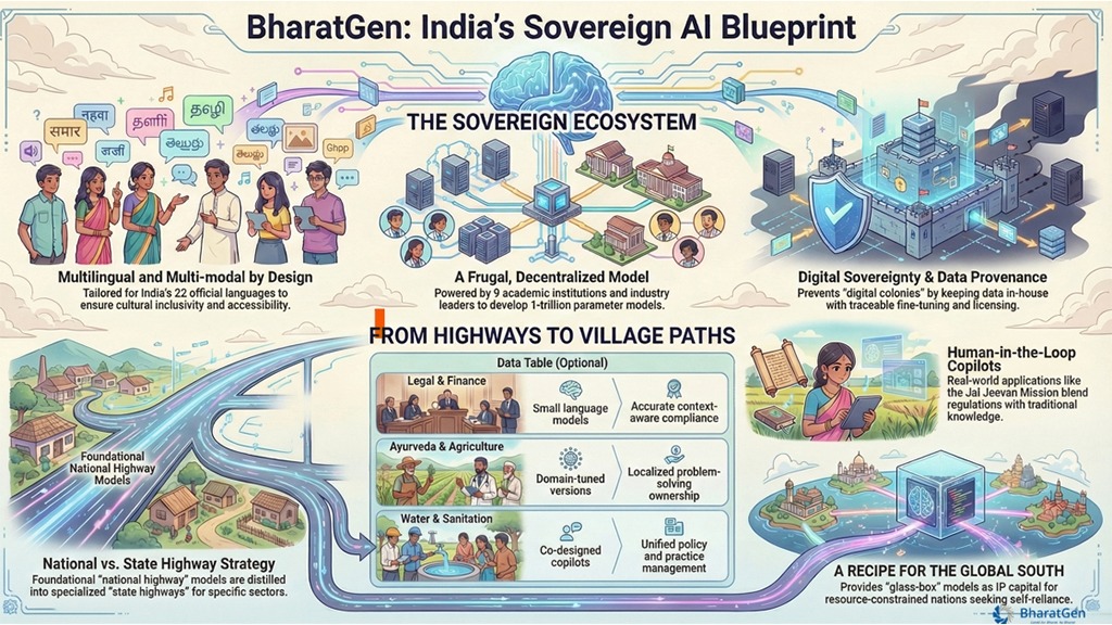 BharatGen India Sovereign AI vision was showcased at the AI Impact Summit 2026, highlighting multilingual, multimodal AI models rooted in Indian languages, values and real-world use cases across governance, agriculture, healthcare and education.